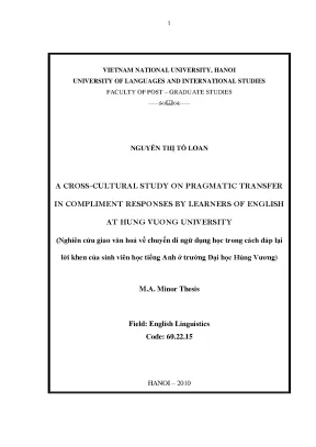 Luận văn thạc sĩ a cross cultural study on pragmatic transfer in compliment responses by learners of english at hung vuong university