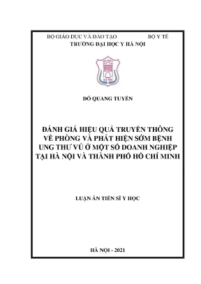 Luận án tiến sĩ đánh giá hiệu quả truyền thông về phòng và phát hiện sớm bệnh ung thư vú ở một số doanh nghiệp tại hà nội và thành phố hồ chí minh