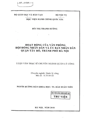 Luận văn thạc sĩ hoạt động của văn phòng hội đồng nhân dân và ủy ban nhân dân quận tây hồ thành phố hà nội