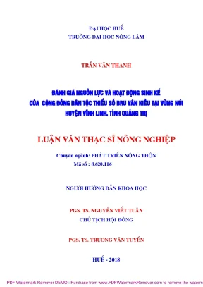 Luận văn thạc sĩ đánh giá nguồn lực và hoạt động sinh kế của cộng đồng dân tộc thiểu số bru vân kiều tại vùng miền núi huyện vĩnh linh tỉnh quảng trị