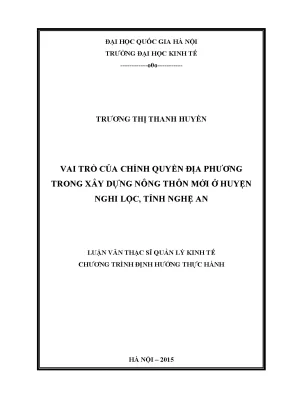 Luận văn thạc sĩ vai trò của chính quyền địa phương trong xây dựng nông thôn mới ở huyện nghi lộc tỉnh nghệ an