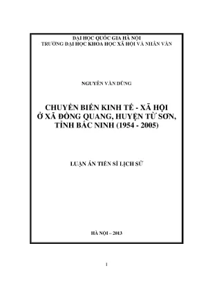 Luận án tiến sĩ chuyển biến kinh tế xã hội ở xã đồng quang huyện từ sơn tỉnh bắc ninh1954 2005