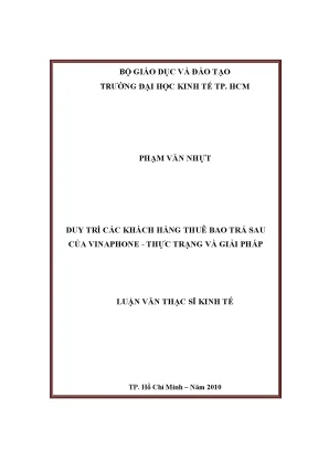 Luận văn thạc sĩ duy trì các khách hàng thuê bao trả sau của vinaphone thực trạng và giải pháp luận văn thạc sĩ