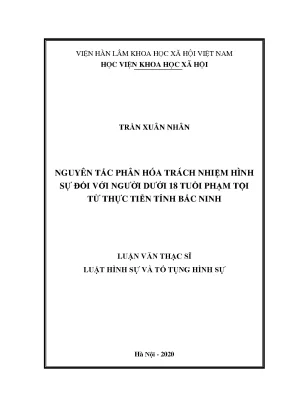 Luận án tiến sĩ nguyên tắc phân hóa trách nhiệm hình sự đối với người dưới 18 tuổi phạm tội từ thực tiễn tỉnh bắc ninh