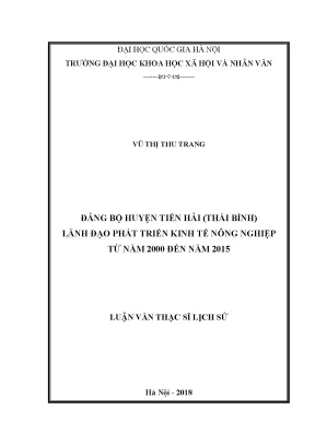 Luận văn thạc sĩ đảng bộ huyện tiền hải thái bình lãnh đạo phát triển kinh tế nông nghiệp từ năm 2000 đến năm 2015