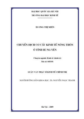 Luận văn thạc sĩ chuyển dịch cơ cấu kinh tế nông thôn ở tỉnh hưng yên