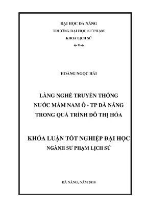 Luận văn tốt nghiệp làng nghề truyền thống nước mắm nam ô thành phố đà nẵng trong quá trình đô thị hóa