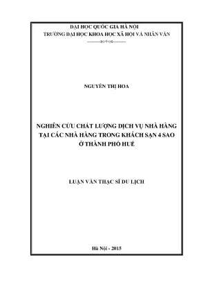 Luận văn thạc sĩ nghiên cứu chất lượng dịch vụ nhà hàng tại các nhà hàng trong khách sạn 4 sao ở thành phố huế