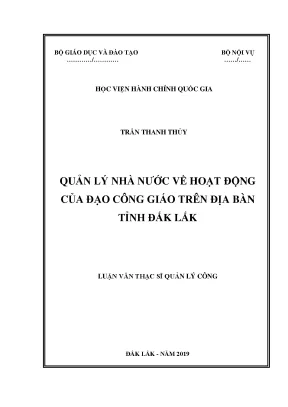 Luận văn thạc sĩ quản lý nhà nước về hoạt động của đạo công giáo trên địa bàn tỉnh đắk lắk