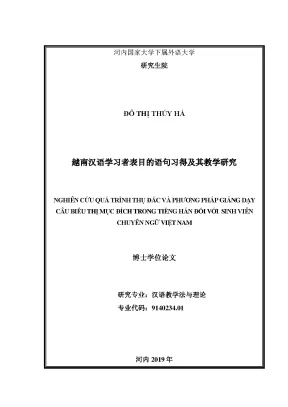 Luận văn thạc sĩ nghiên cứu quá trình thụ đắc và phương pháp giảng dạy câu biểu thị mục đích trong tiếng hán đối với sinh viên chuyên ngữ việt nam