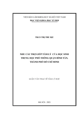 Luận văn thạc sĩ nhu cầu trợ giúp tâm lý của học sinh trung học phổ thông quận bình tân thành phố hồ chí minh