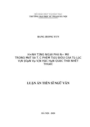 Luận án tiến sĩ hình tượng người phụ nữ mới trong một số tác phẩm tiêu biểu của tự lực văn đoàn và văn học hàn quốc thời nhật thuộc