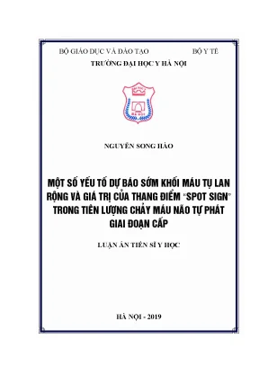 Luận án tiến sĩ một số yếu tố dự báo sớm kmt lan rộng và giá trị của thang điểm spot sign trong tiên lượng chảy máu não tự phát giai đoạn cấp
