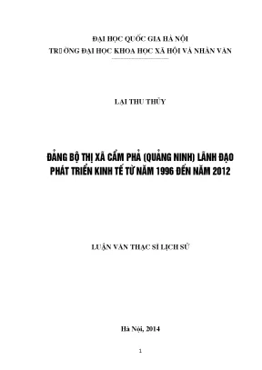Luận văn thạc sĩ đảng bộ thị xã cẩm phả tỉnh quảng ninh lãnh đạo phát triển kinh tế từ năm 1996 đến năm 2012 001