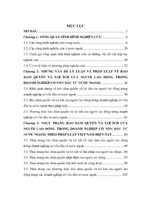 Luận án bảo đảm quyền và lợi ích của người lao động trong các doanh nghiệp có vốn đầu tư nước ngoài theo pháp luật việt nam