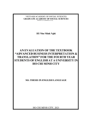Luận văn thạc sĩ an evaluation of the textbook advanced business interpretation translation for the fourth year students of english at a university in ho chi minh city