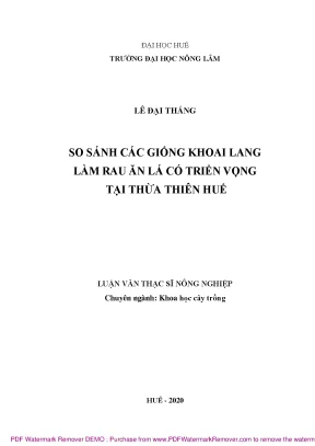 Luận văn thạc sĩ so sánh các giống khoai lang làm rau ăn lá có triển vọng tại thừa thiên huế