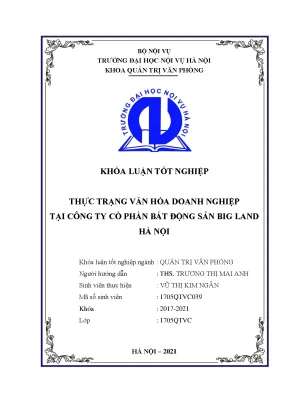 Luận văn tốt nghiệp thực trạng văn hóa doanh nghiệp tại công ty cổ phần bất động sản big land hà nội