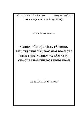 Luận án tiến sĩ nghiên cứu độc tính tác dụng điều trị nhồi máu não giai đoạn cấp trên thực nghiệm và lâm sàng của chế phẩm trúng phong hoàn