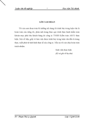 Luận văn tốt nghiệp hoàn thiện quy trình kiểm toán khoản mục phải thu khách hàng trong kiểm toán bctc do công ty tnhh kiểm toán asco asco thực hiện