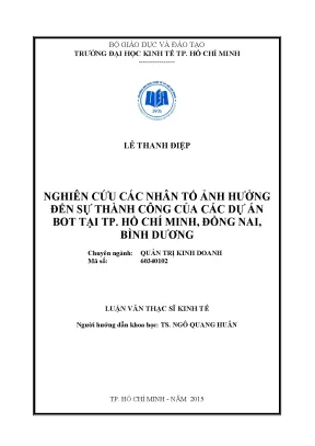 Luận văn thạc sĩ nghiên cứu các nhân tố ảnh hưởng đến sự thành công của các dự án bot tại tphcm đồng nai bình dương