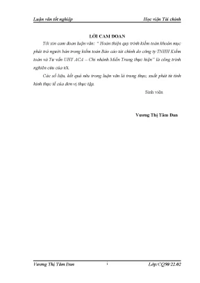Luận văn tốt nghiệp hoàn thiện quy trình kiểm toán khoản mục phải trả người bán trong kiểm toán báo cáo tài chính do công ty tnhh kiểm toán và tư vấn uhy aca chi nhánh miền trung thực hiện