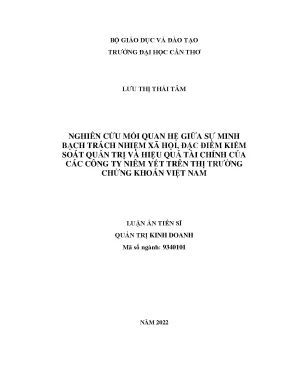 Luận án tiến sĩ nghiên cứu mối quan hệ giữa sự minh bạch trách nhiệm xã hội đặc điểm kiểm soát quản trị và hiệu quả tài chính của các công ty niêm yết trên thị trường chứng khoán việt nam