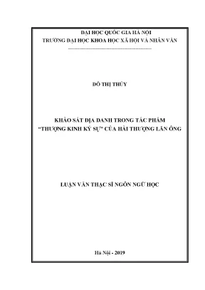 Luận văn thạc sĩ khảo sát địa danh trong tác phẩm thượng kinh ký sựcủa hải thượng lãn ông