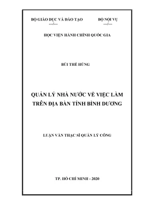Luận văn thạc sĩ quản lý nhà nước về việc làm trên địa bàn tỉnh bình dương