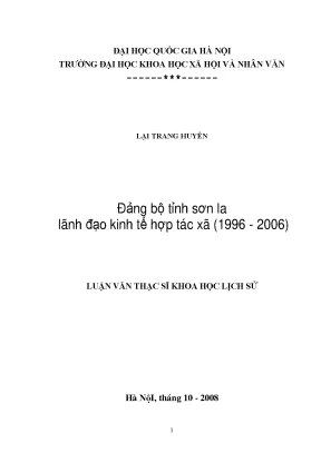 Luận văn thạc sĩ đảng bộ tỉnh sơn la lãnh đạo kinh tế hợp tác xã 1996 2006