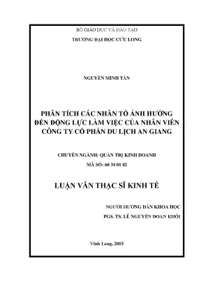 Luận văn thạc sĩ phân tích các nhân tố ảnh hưởng đến động lực làm việc của nhân viên tại công ty cổ phần du lịch an giang