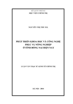 Luận văn thạc sĩ phát triển khoa học và công nghệ phục vụ nôngnghiệp ở tỉnh đồng nai hiện nay