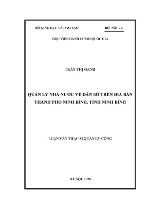 Luận văn thạc sĩ quản lý nhà nước về dân số trên địa bàn thành phố ninh bình tỉnh ninh bình