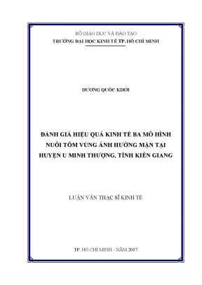 Luận văn thạc sĩ đánh giá hiệu quả kinh tế ba mô hình nuôi tôm vùng ảnh hưởng mặn tại huyện u minh thượng tỉnh kiên giang