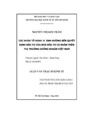 Luận văn thạc sĩ các nhân tố hành vi ảnh hưởng đến quyết định đầu tư của nhà đầu tư cá nhân trên thị trường chứng khoán việt nam