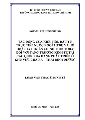 Luận văn thạc sĩ tác động của kiều hối đầu tư trực tiếp nước ngoài pdi và hỗ trợ phát triển chính thức oda đối với tăng trưởng kinh tế tại các quốc gia đang phát