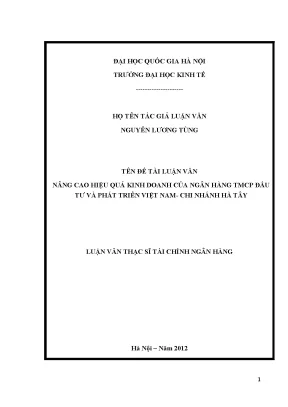 Luận văn thạc sĩ nâng cao hiệu quả kinh doanh của ngân hàng tmcp đầu tư và phát triển việt nam chi nhánh hà tây