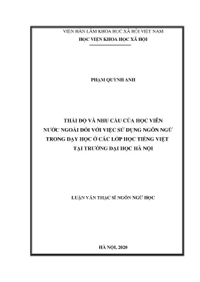 Luận án tiến sĩ thái độ và nhu cầu của học viên nước ngoài đối với việc sử dụng ngôn ngữ trong dạy học ở các lớp học tiếng việt tại trường đại học hà nội