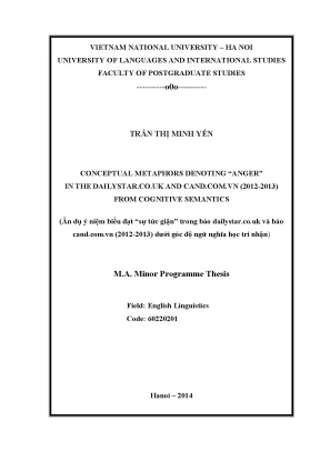 Luận văn thạc sĩ conceptual metaphors denoting anger in the dailystar co uk and cand com vn 2012 2013 from cognitive semantics