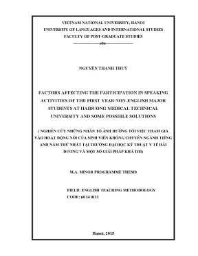 Luận văn thạc sĩ factors affecting the participation in speaking activities of the first year non english major students at haiduong medical technical university and some possible solutions
