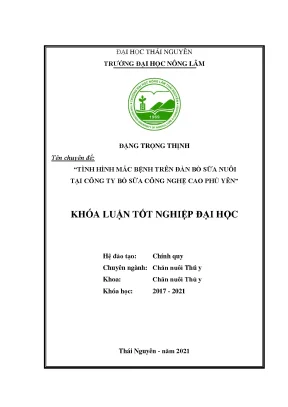 Luận văn tốt nghiệp tình hình mắc bệnh trên đàn bò sữa nuôi tại công ty bò sữa công nghệ cao phú yên
