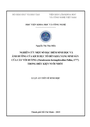 Luận án tiến sĩ nghiên cứu một số đặc điểm sinh học và ảnh hưởng của kích dục tố đến khả năng sinh sản của cầy vòi hương paradoxurus hermaphroditus pallas 1777 trong điều kiện nuôi nhốt