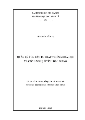 Luận văn thạc sĩ quản lý vốn đầu tư phát triển khoa học và công nghệ ở tỉnh bắc giang