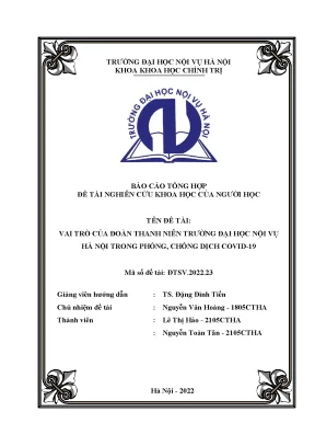 Luận văn tốt nghiệp vai trò của đoàn thanh niên trường đại học nội vụ hà nội trong phòng chống dịch covid 19