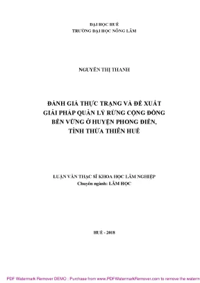 Luận văn thạc sĩ đánh giá thực trạng và đề xuất giải pháp quản lý rừng cộng đồng bền vững ở huyện phong điền tỉnh thừa thiên huế