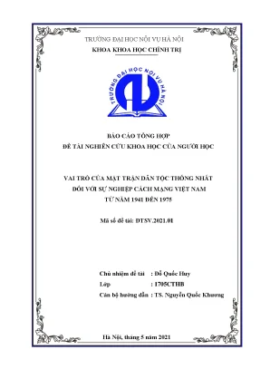 Luận văn tốt nghiệp vai trò của mặt trận dân tộc thống nhất đối với sự nghiệp cách mạng việt nam từ năm 1941 đến 1975