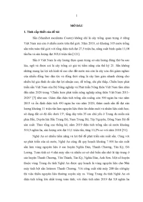Luận án nghiên cứu một số biện pháp kỹ thuật canh tác sắn bền vững tại vùng trung du tỉnh nghệ an