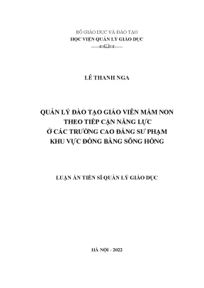 Luận án tiến sĩ quản lý đào tạo giáo viên mầm non trình độ trung cấp theo tiếp cận năng lực