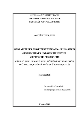 Luận văn thạc sĩ gebrauch der erweiterten nominalphrasen in gesprochener und geschriebener wissenschaftssprache