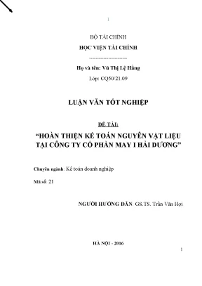 Luận văn tốt nghiệp hoàn thiện kế toán nguyên vật liệu tại công ty cổ phần may i hải dương